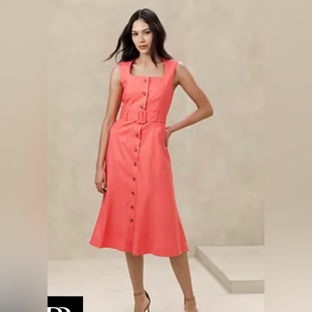 Banana Republic LINEN-BLEND BUTTON MIDI DRESS